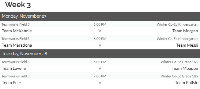 2023 Week 3 Winter Rec Schedule
